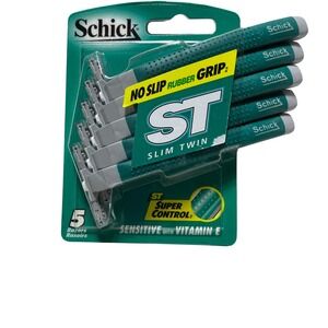 Schick Slim Twin No Slip Rubber Grip 5 Razors NEW Super Control